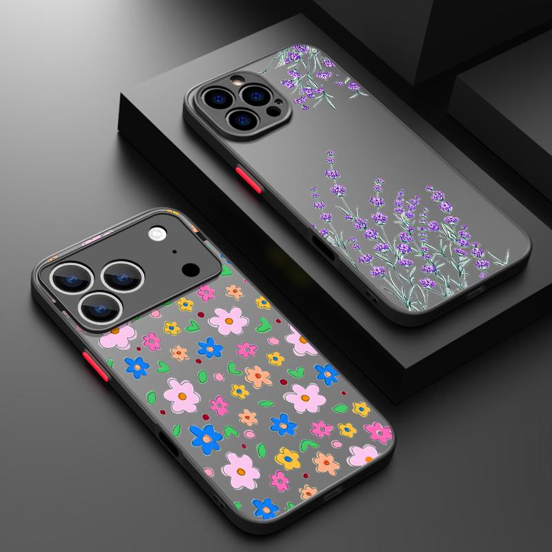 Small Flowers Pattern Phone Case For iPhone 17 Air 16 15 14 Pro Max 13 16 17 Pro 16e 17 Matte Shockproof Soft Edge Hard PC Cover