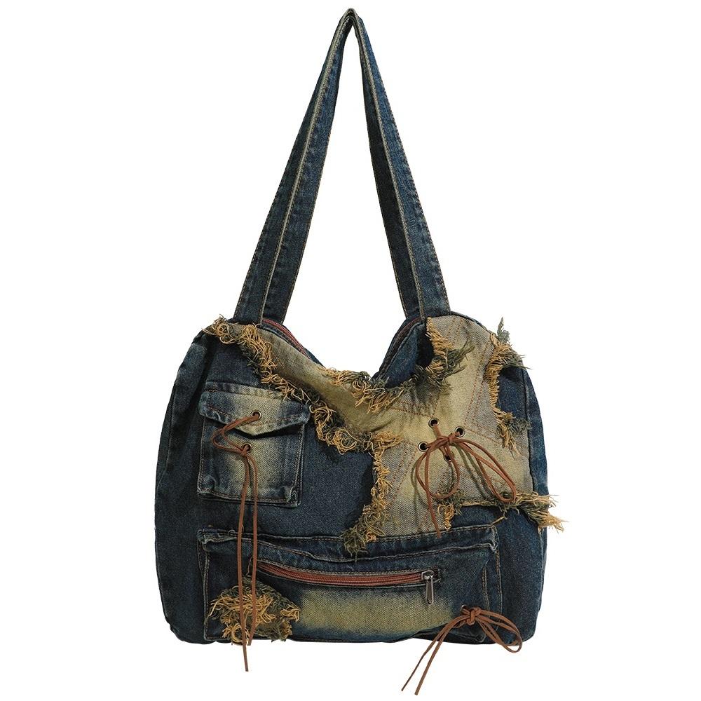 Washed Denim Shoulder Bag for Women Large Capacity Handbag Large Handbag New Fashion Designer