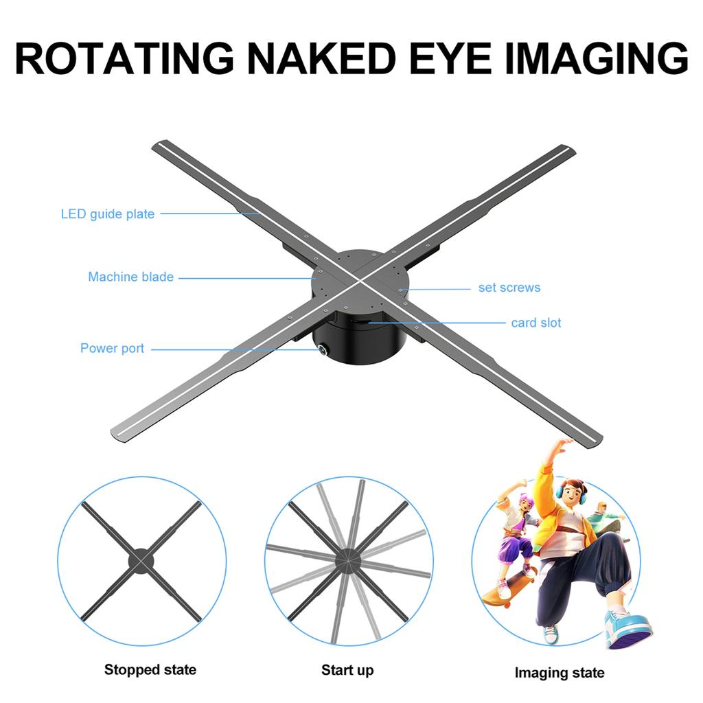 3D Hologramový Projektor Reklamní Displej Ventilátor Nástěnný Přehrávač 2K HD LED Foto Video Ventilátor s