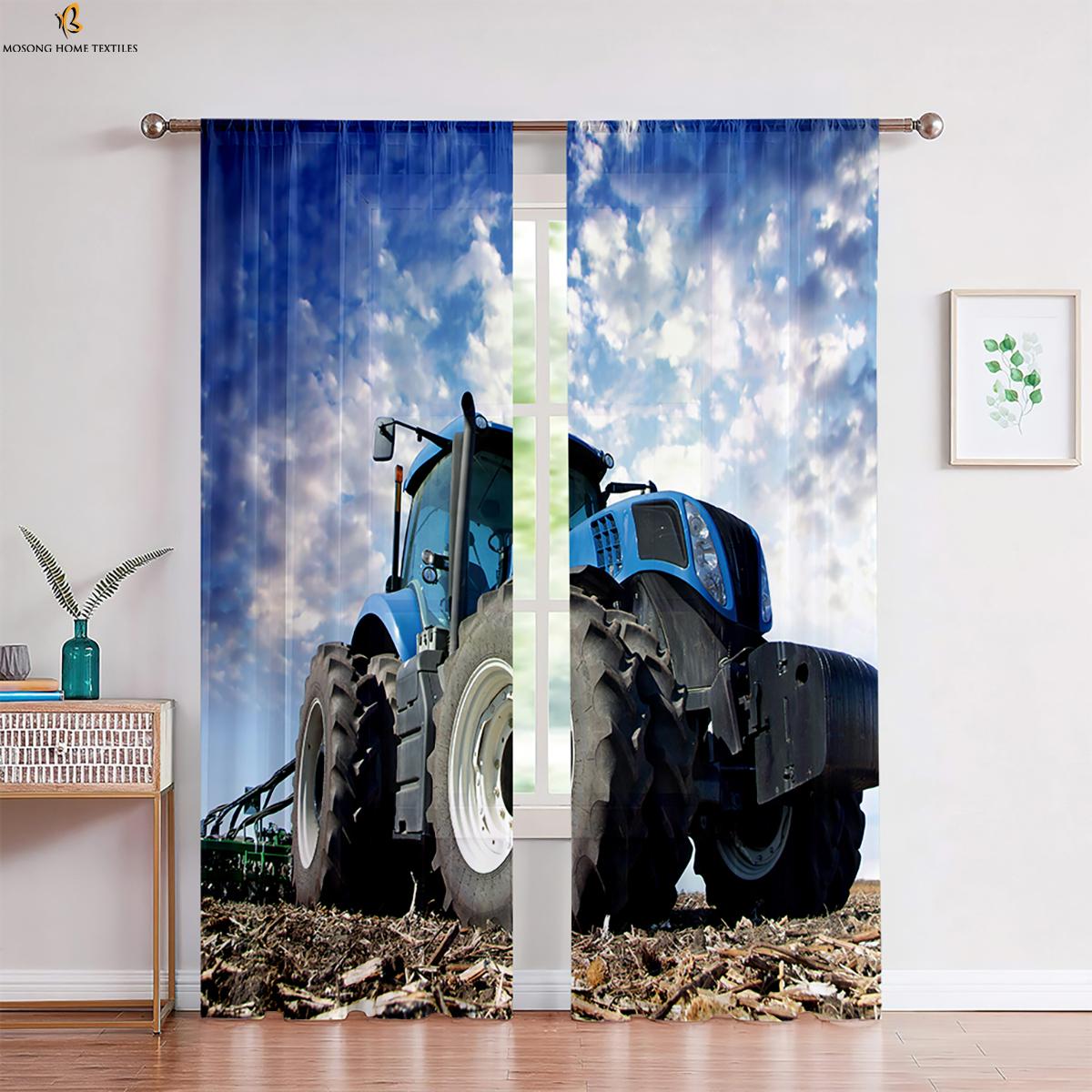 

Крутые автомобильные тракторные 3D-печатные шторы, подходящие для спальни, гостиной, кухни, декоративные шторы, легко стирать и защищать, 2 шт. W50xH130(CM)x2PCS&Rod pocket