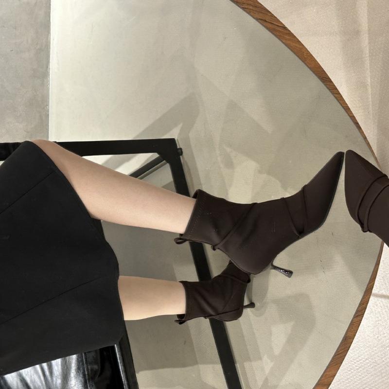 Pointed Short Boots Women's Thin Heels 2025 Autumn and Winter Women's Boots New European and American Boots High Heels Short Boots Thin Boots