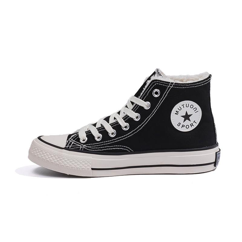 New autumn and winter velvet cotton shoes high-top replica thickened warm couple shoes retro classic canvas shoes