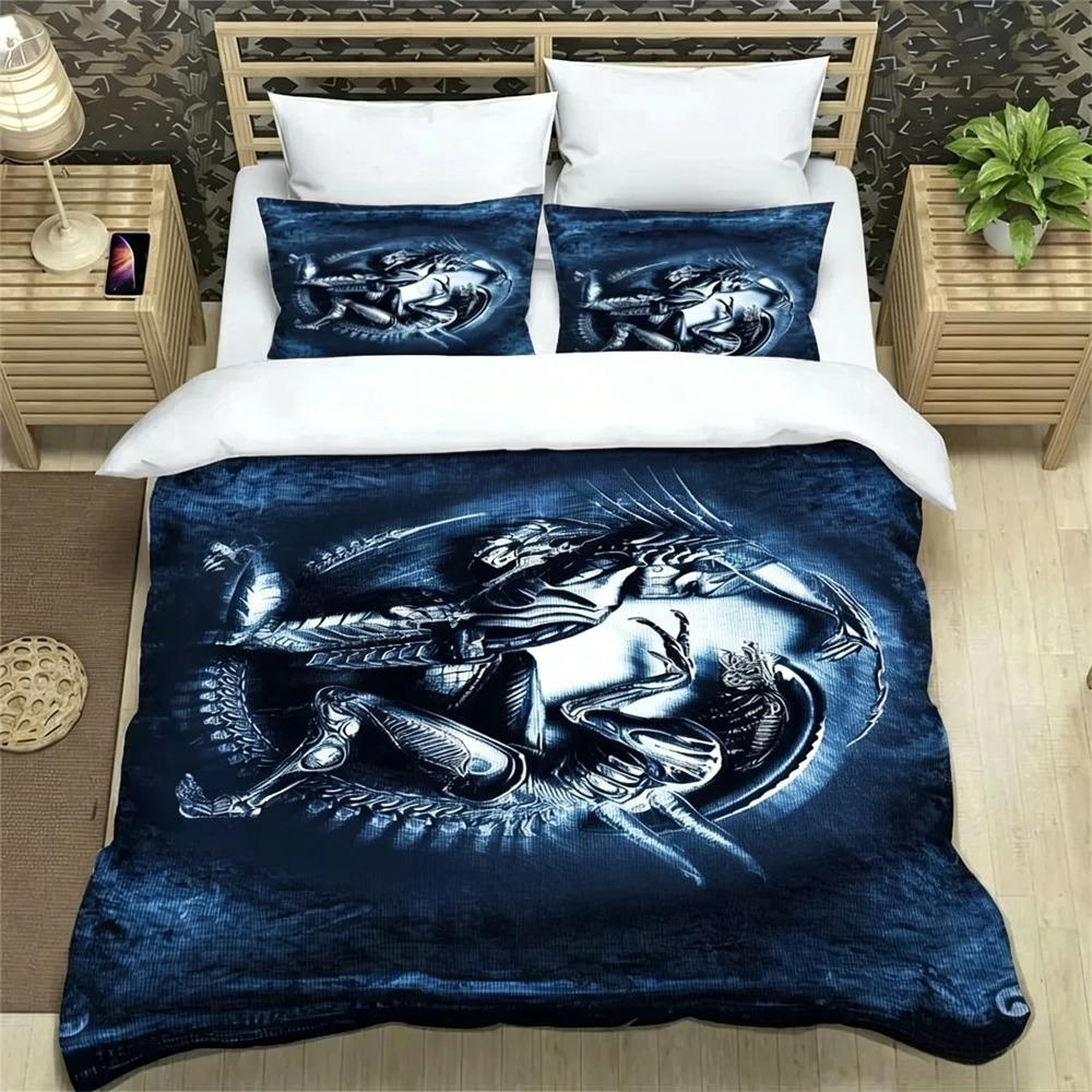 Set Biancheria da Letto Alieno Stampa 3D, Copripiumino Piumone Set Letto Coperta Trapuntata Federa, Taglia King Queen Twin Bambini Ragazze Adulti