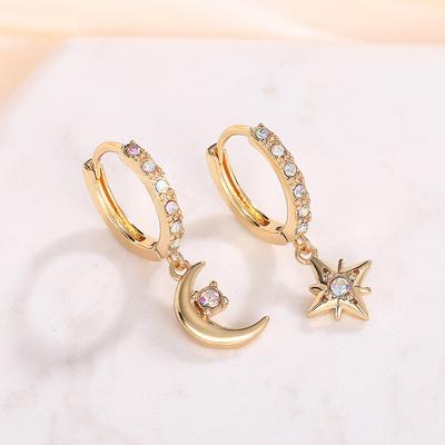 Exquisite Ohrringe für Damen Sterling Silber Asymmetrische Stern Mond Quaste Ohrringe für Frauen Zirkon Ohrringe Mädchen Party