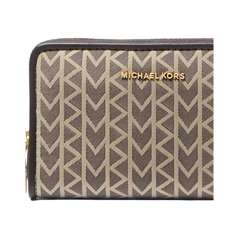 Michael Kors Jet Set Gold Hardware Logo Jacquard Polyester (Polyester) Wallet Small Unisex Couple Size Natural Color