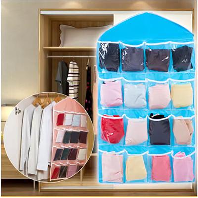 1PC 16 Grid Wall-mounted Clothes Organizer Fabric Closet Bag Storage Rack Mesh Pocket Clear Hanging Over The Wardrobe