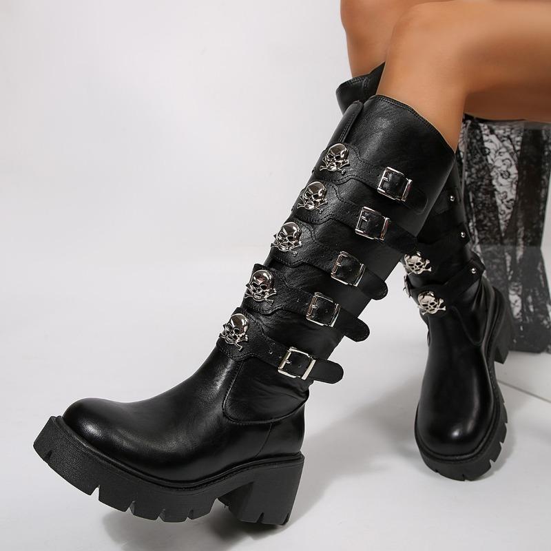 

New British Style Platform High Boots Winter Round Scalp Buckle Women s Block Heel Knight Boots 43