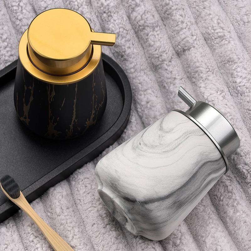 European Ceramic Hand Sanitizer Bottle Marbling Pressing Bottle Bathroom Soap Liquid Container Bathroom Decoration Accessories