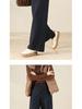 Women's Gray Wool High-Waisted Wide-Leg Floral Pants - Winter Casual, Thickened, Loose, Slimming, Versatile