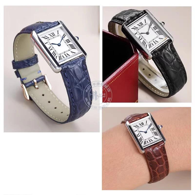 Cinturino in alligatore per Tank de Cartier W5200005 WSTA0030 17mm 18mm 19mm 20mm 21mm 22mm Nero Marrone Blu Cinturino per Orologio in Coccodrillo