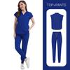 Women's Loose and Comfortable V-neck Short Sleeved Workwear with Multiple Pockets and Beauty Suit Set