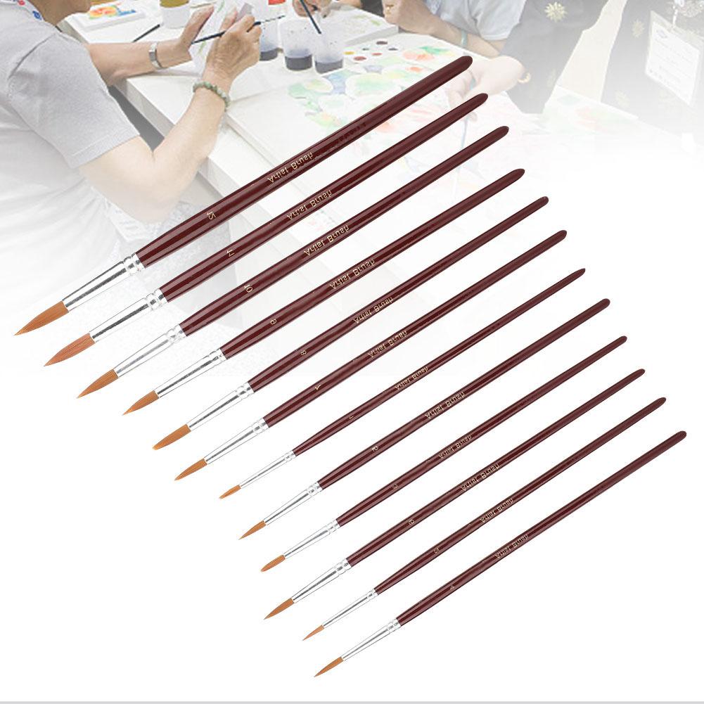 12Pcs Wine Red Nylon Hair Drawing Brush Art Painting Set Tool(round)