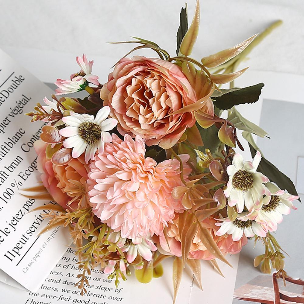 Peonies Design Simulated Flowers Landscape Colorful European Style Peonies Terrain Model Scenery Model Brides Holding Flowers