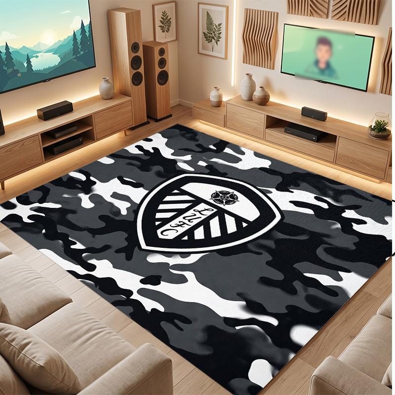 Leeds United Football Print Crystal Velvet Rug, Comfortable Water Absorbent Non Slip Indoor Floor Carpet