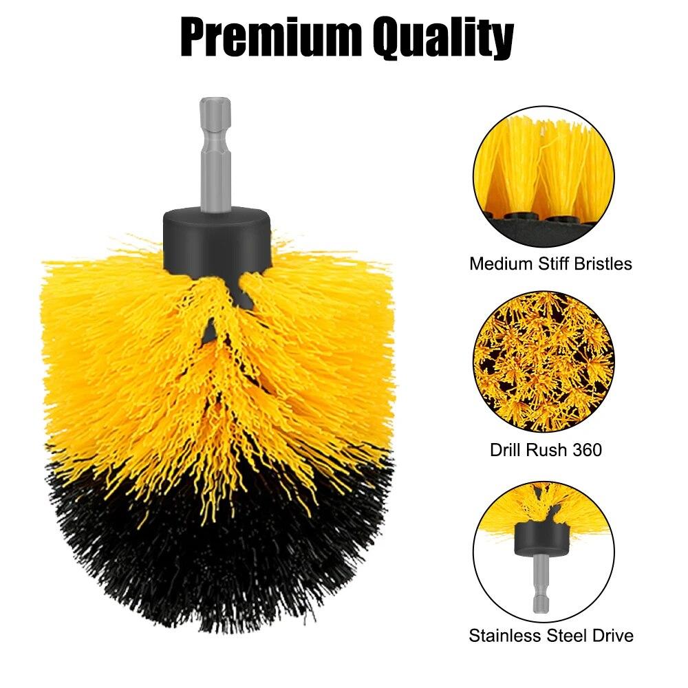 3pcs/set Drill Scrubber Kit Car Brush Automobile Detailing Care Hard Bristle Cleaning Tool For Auto Exterior Bat
