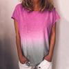 Summer Woman Plus Size Rainbow Gradient Printed Fringe Short Sleeve T-Shirt