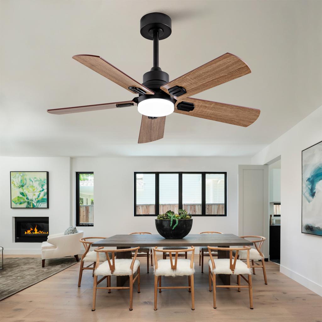 42-Inch Black Outdoor Ceiling Fan with Light and Remote Control, Dimmable 5-Blade Ceiling Fan for Patios, Bedroom, Living Room Indoors