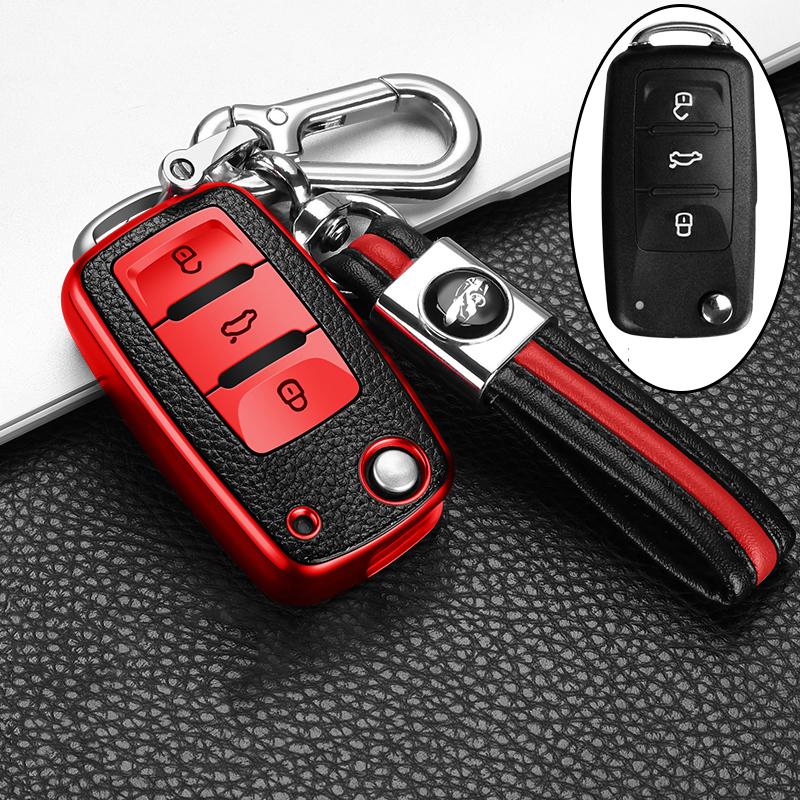 Qsvbk7 TPU Car Key Case Cover for Volkswagen VW Golf Bora Jetta Polo Golf Passat B8 for Skoda Octavia A5 A7 Fabia Seat Ibiza Leon