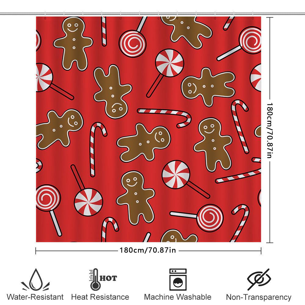 Holiday Gingerbread Candy Shower Curtain Set For Christmas Bath Decor Red Plaid Pattern Bathroom Accessories Home Improvement