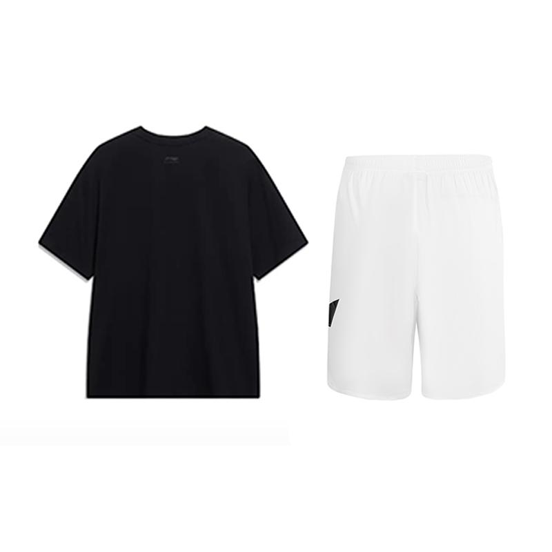 Li-Ning Loose Versatile Round Neck Short Sleeve Comfortable Elastic Five-Point Pants Casual Sports Suit Unisex suit AHSU803-2+YKSU157-1