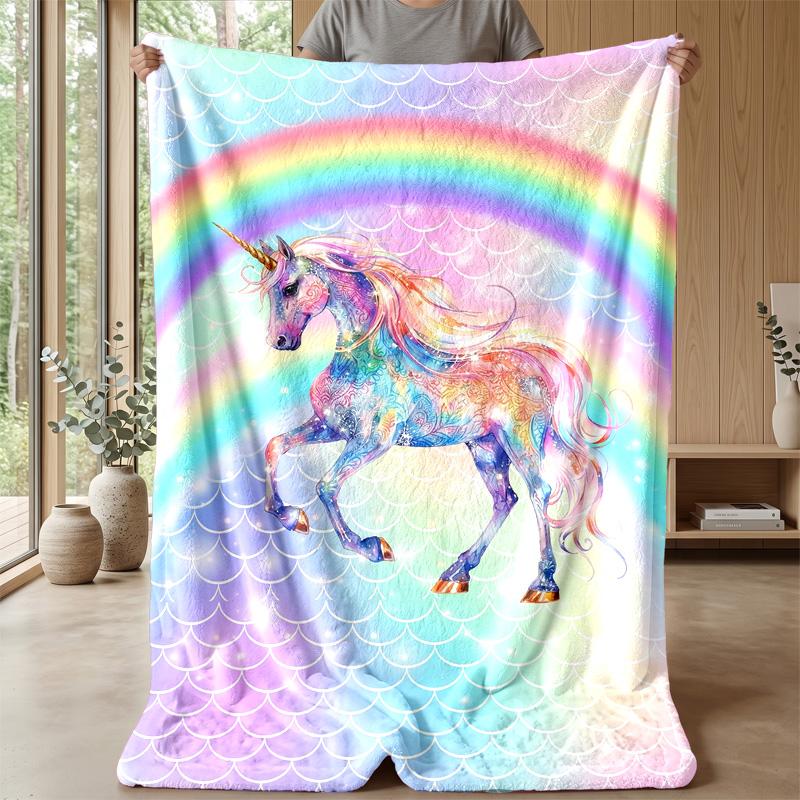 Rainbow unicorn Theme blanket Lightweight Warm Flannel Blanket Decorative Throw Blanket for Home Decoration