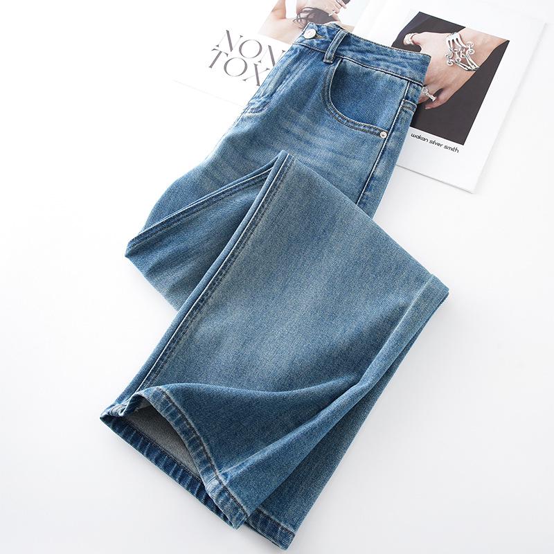Dámské zeštíhlující džíny s vysokým pasem a širokými nohavicemi - Retro kalhoty s rovnými nohavicemi na jaro a podzim