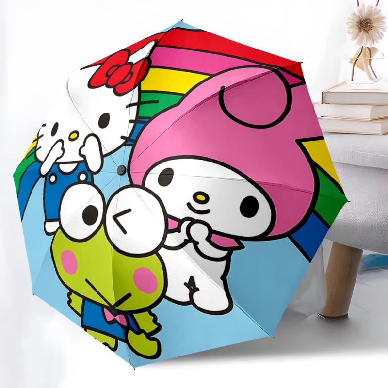 1pc Hello Kitty My Melody Keroppi Automatic Folding Umbrella - Portable 3-Fold Design with Iron Frame - Outdoor for Fans, Travelers, Everyday Use - Pe