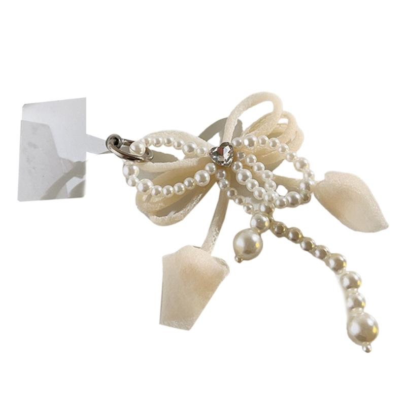 

Fashionable Butterfly Knot Cellphone Hanging Chain Faux Pearls Bead Bowknot Keychain Handmade Keyring Bag Accessory 1 белый