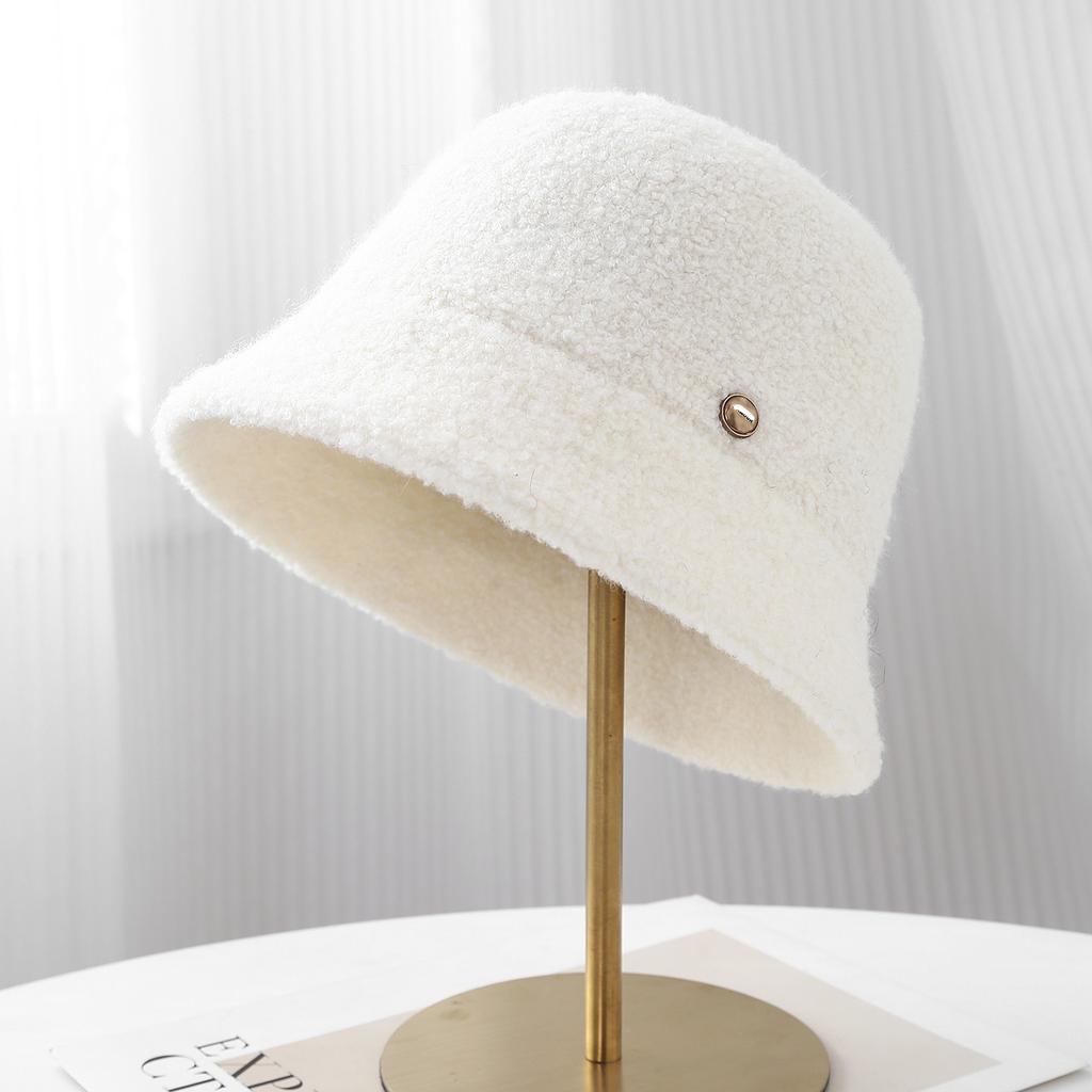 New solid color simple cashmere blended bucket hat autumn and winter warm plush temperament versatile basin hat
