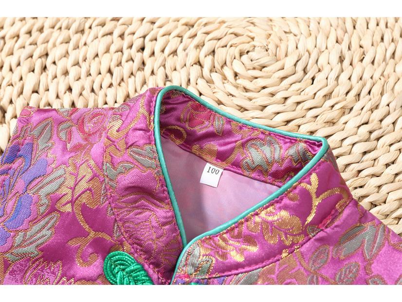 Dívčí trendy žakárová vesta Tang s žabími knoflíky - Bezrukávový top na jaro/podzim