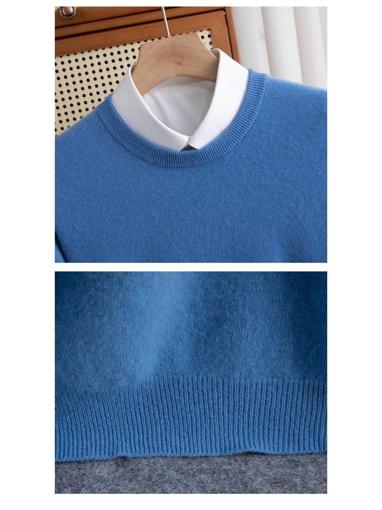 Men's Autumn/Winter Pure Wool Round Neck Loose Fit Cashmere Sweater - Youth Fashion