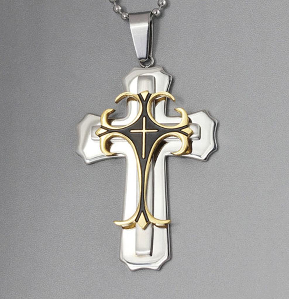 Elegant Cross Pendant Necklace Silver Stainless Steel Chain Crucifix For All Genders