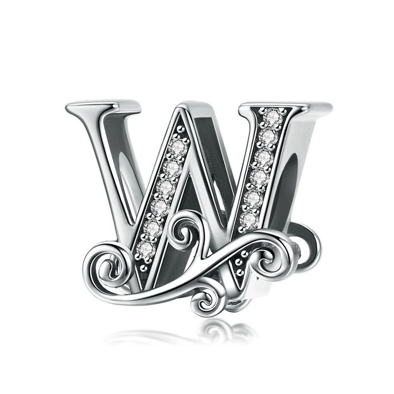 bamoer Funny 925 Silver DIY Letter Alphabet Metal Beads fit for Silver 925 Bracelet Heart Pattern Charms DIY