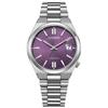 TSUYOSA 37mm Automatic Watch with Date and Luxury Mechanical Watch for Women and Silver See-Through Back, Waterproof, Display, Violet, Purple,