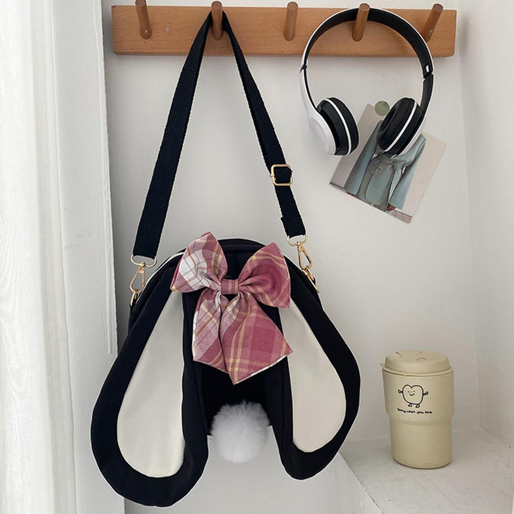 Rabbit Ear Crossbody Bag Summer Oxford Cloth Lovely Bowknot Crossbody Bag for Girls Black