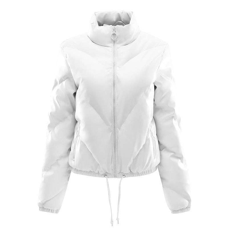 Moda feminina inverno casual fino algodão jaqueta gola de pele sintética e capuz casaco quente com capuz couro pu zíper