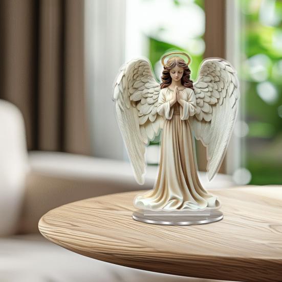 2D Acrylic Jesus Nativity Ornament Angel Wing Table Sign with Base Home Office Desktop Bookshelf Religious Christmas Decoration