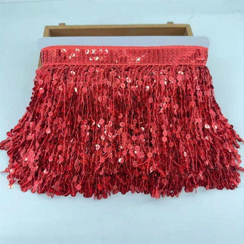 Dantelă cu Franjuri cu Paiete Laser de 15 cm, Accesorii Lanț de Talie pentru Haine de Dans Latin, Accesorii de Îmbrăcăminte DIY