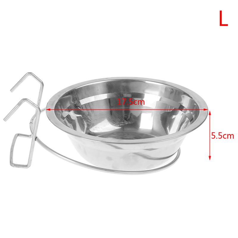 

Stainless Steel Pet Hanging Bowl Feeding Dog Cat Bird Parrot Food Water Cage Cup L