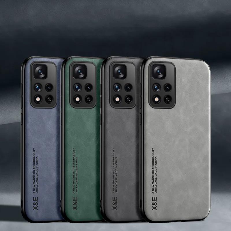 

Роскошный деловой кожаный автомобильный магнитный чехол для Redmi Note 12 11 10 9 8 Pro 11S 10S 9S с защитой от отпечатков пальцев, PU, однотонный, ударопрочный защитный чехол Redmi Note 12