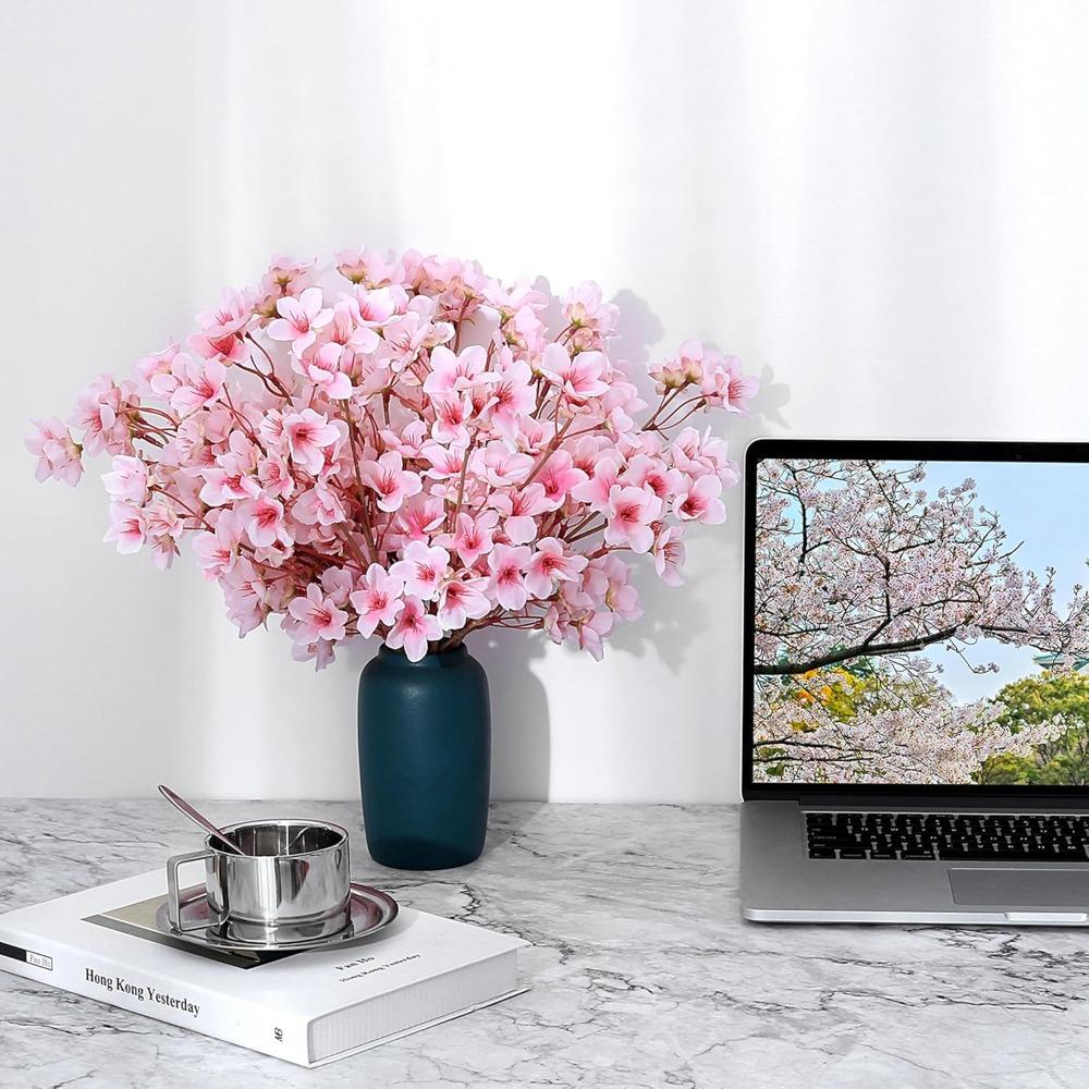 6pcs Artificial Cherry Blossom Branches Decor Fake Flowers 15.75 Inches Silk Faux Flowers Garden Table Centerpiece Decor