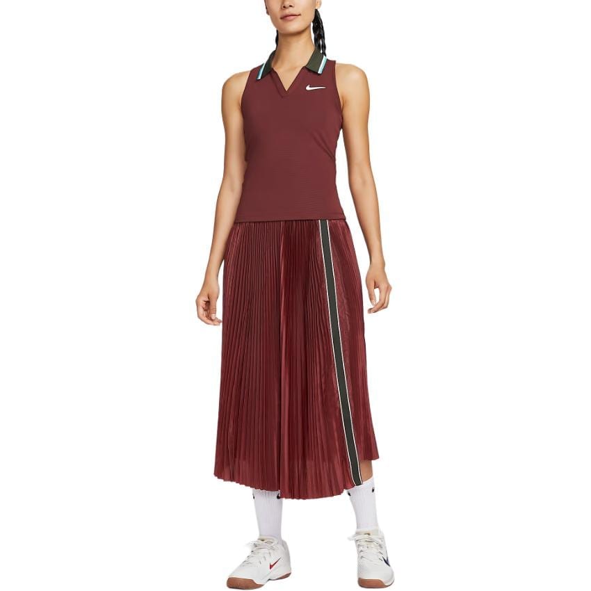 Nike Court Slam SS25 Casual Long Skirt Women's Dark Red/White Color HF6443-619