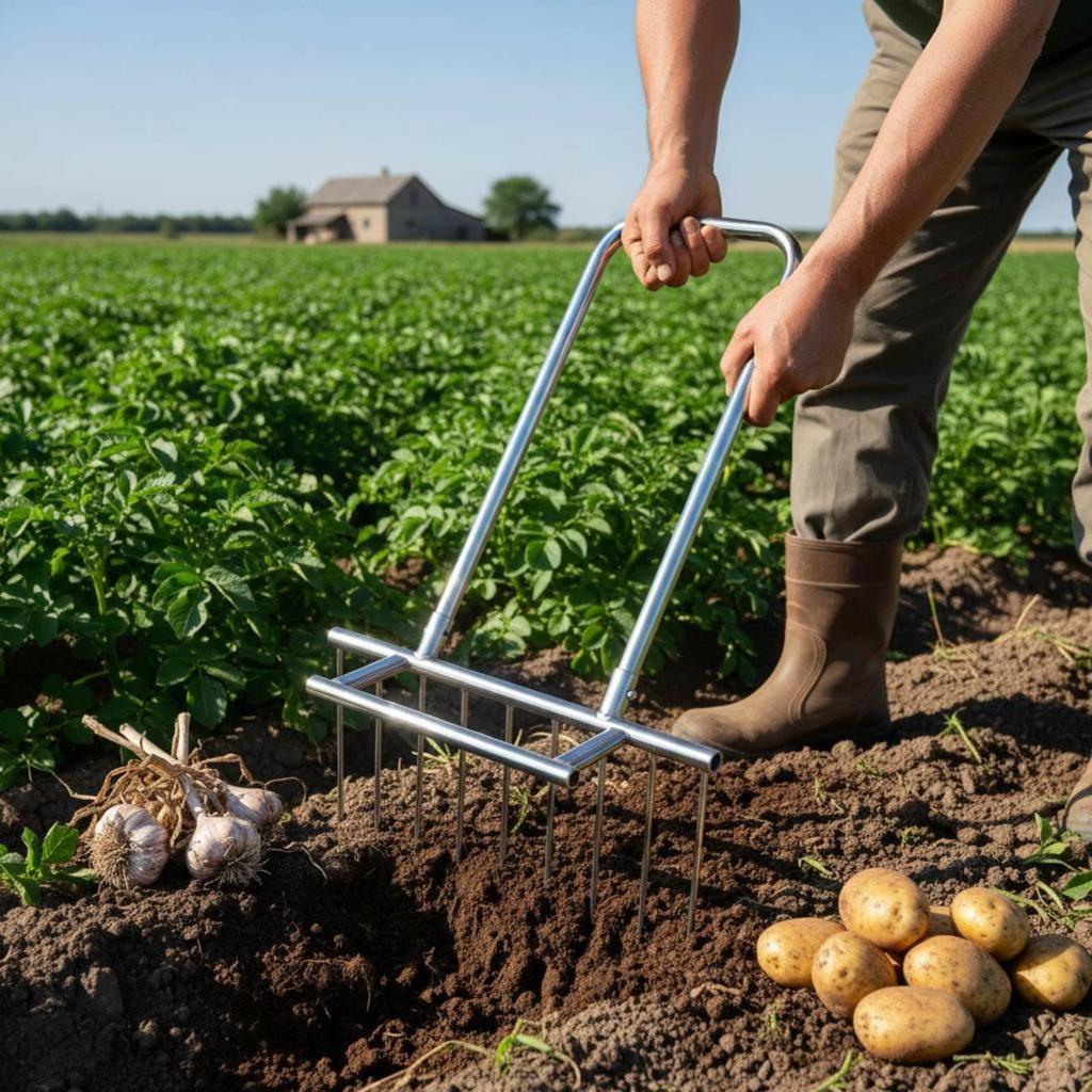 Garlic Digging Fork Heavy Duty Agricultural Implement for Farmers, Gardeners, Field