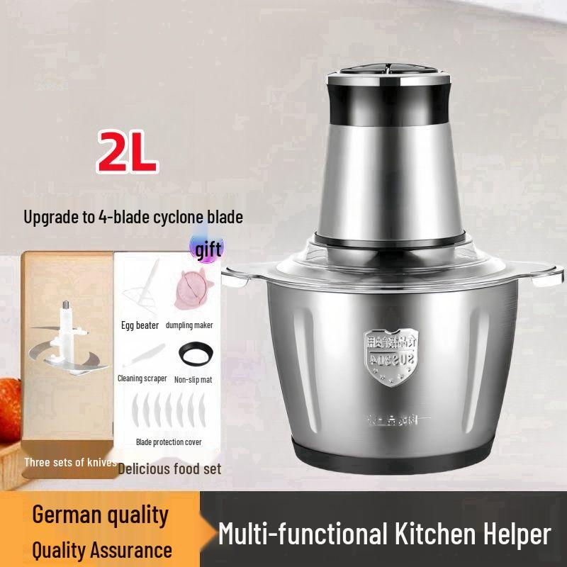 Stainless Steel Electric Meat Grinder & Multi-function Food Processor with Dough Kneading, Garlic Paste, and Vegetable Shredder