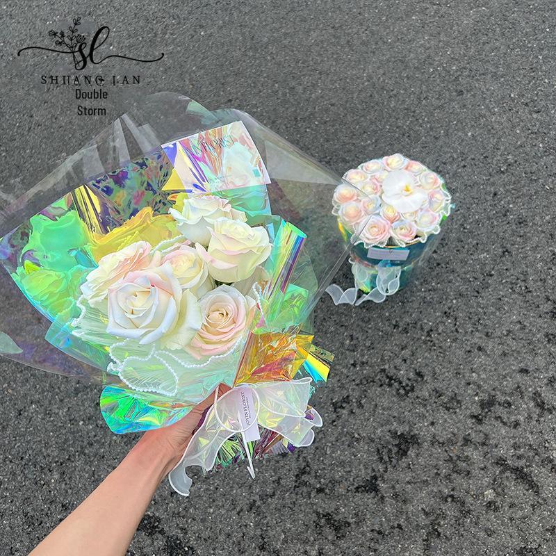 Shuanglan Rainbow Laser Flower Wrapping Paper - DIY Fantasy Gradient, Waterproof Bouquet Packaging Materials