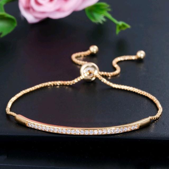 Adjustable Bracelet Bangle for Women Crystal from Austrian Captivate Bar Slider Brilliant CZ Rose Gold Color Jewelry Pulseira