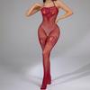 Sex clothes sling neck burgundy jacquard perspective mesh clothes hip-wrapped onesie