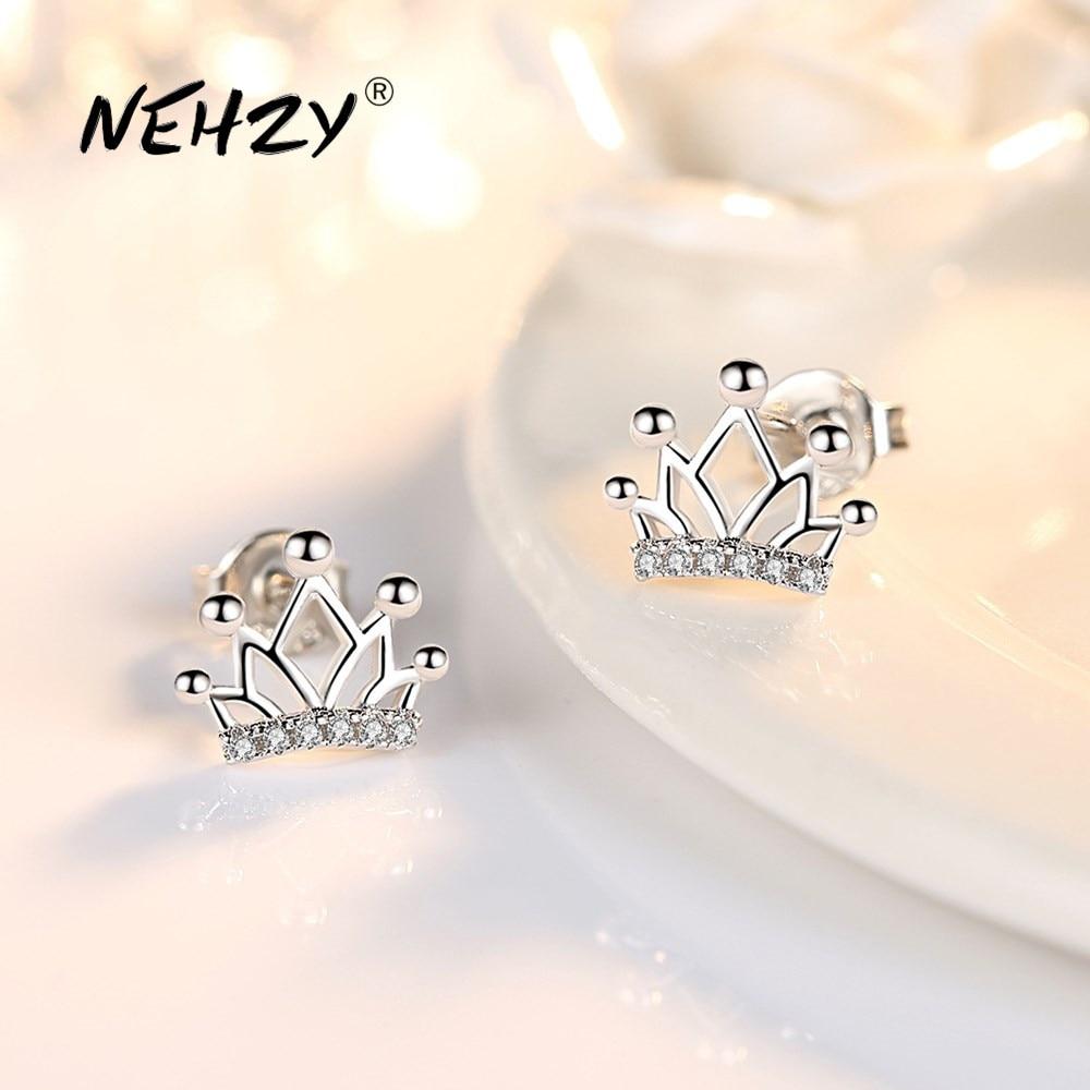 Nehzy 925 Sterling Silver Stud Earrings High Quality Woman Fashion Jewelry New Simple Crown Crystal Zircon Sale Earrings