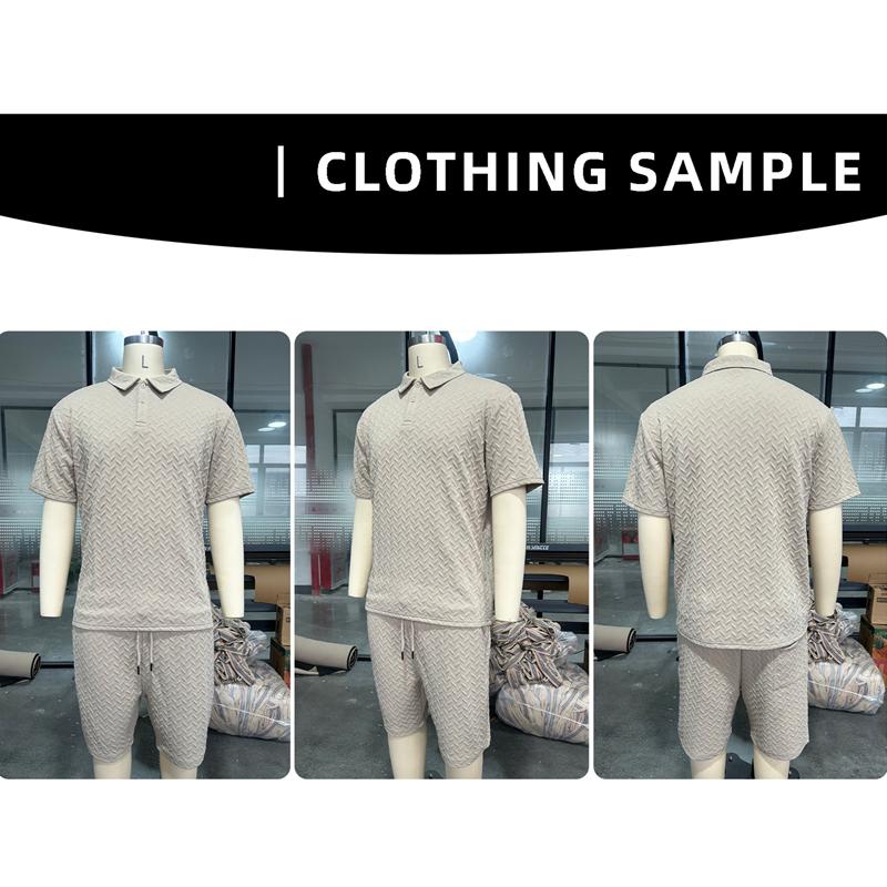 Summer New Men's Polo Shirt Set Casual Sporty Cool Fashionable Slim Fit Solid Color Short Sleeved Jacquard Shorts Set Men's
