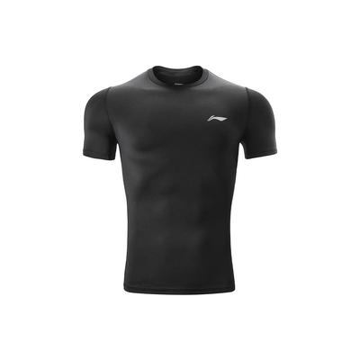 Solid Color Logo Print Tight Stretch Short Sleeve T-Shirt Men Tops Black AUDS099-1